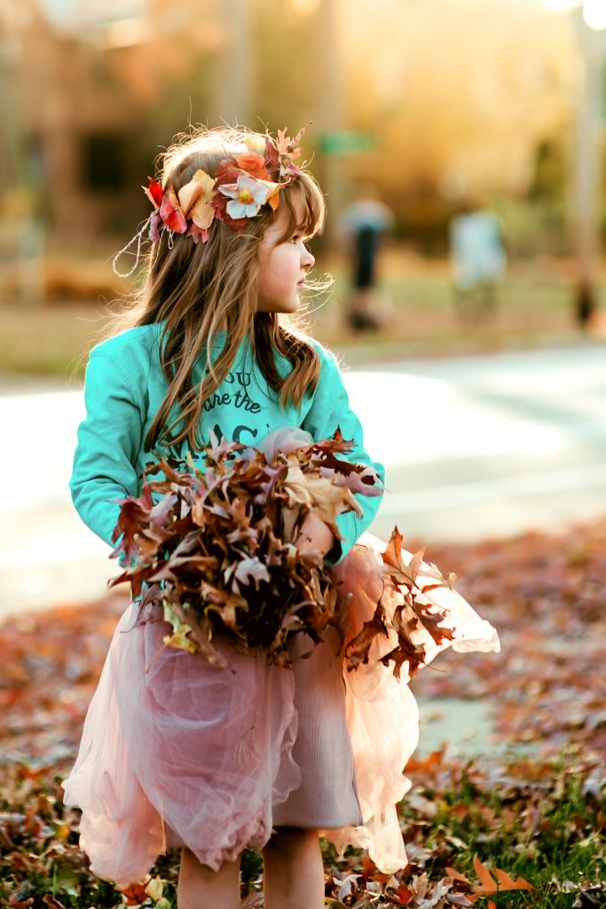 Gorgeous fall photo featuring an autumn leaf crown