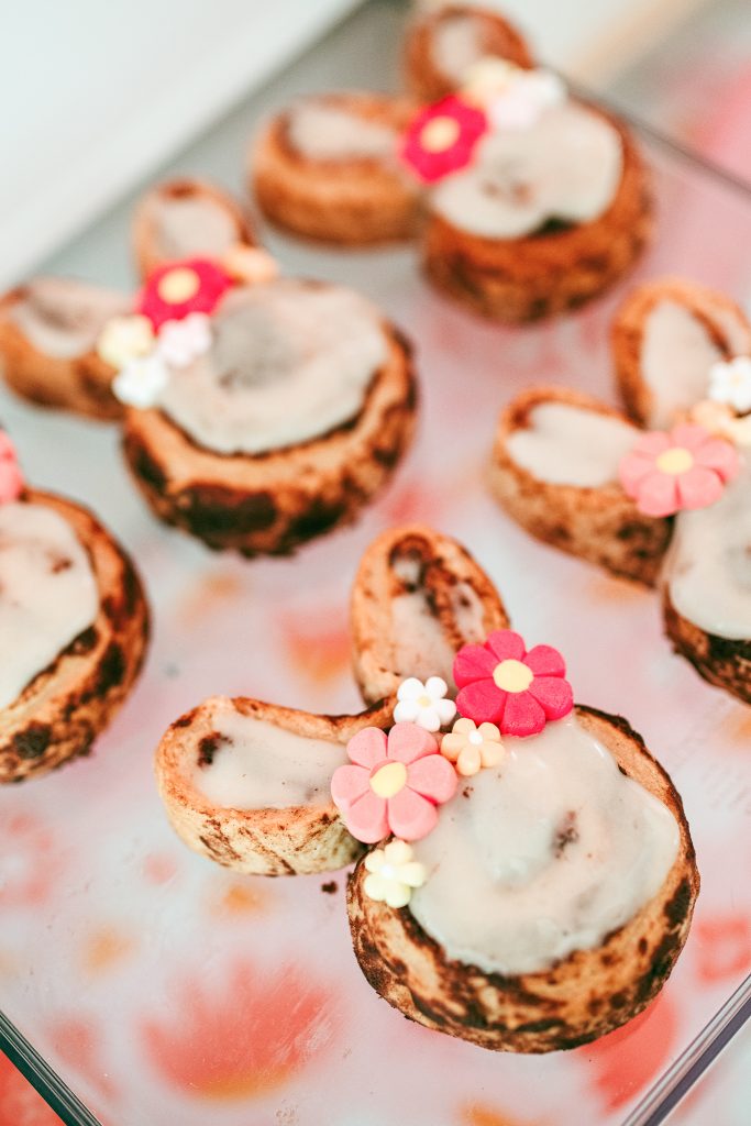 Cinnamon Roll bunnies with flower crown sprinkles