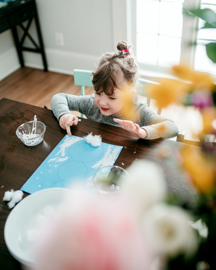 Snowy day process art - part 1 of making a marshmallow snowman!