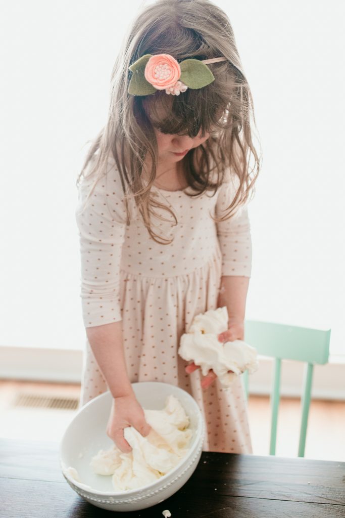 Playing with Snow Dough. A fun winter sensory play recipe!