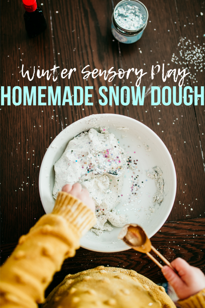 Homemade Snow Dough- Winter Sensory play for kids using a simple recipe and only 2 ingredients! 