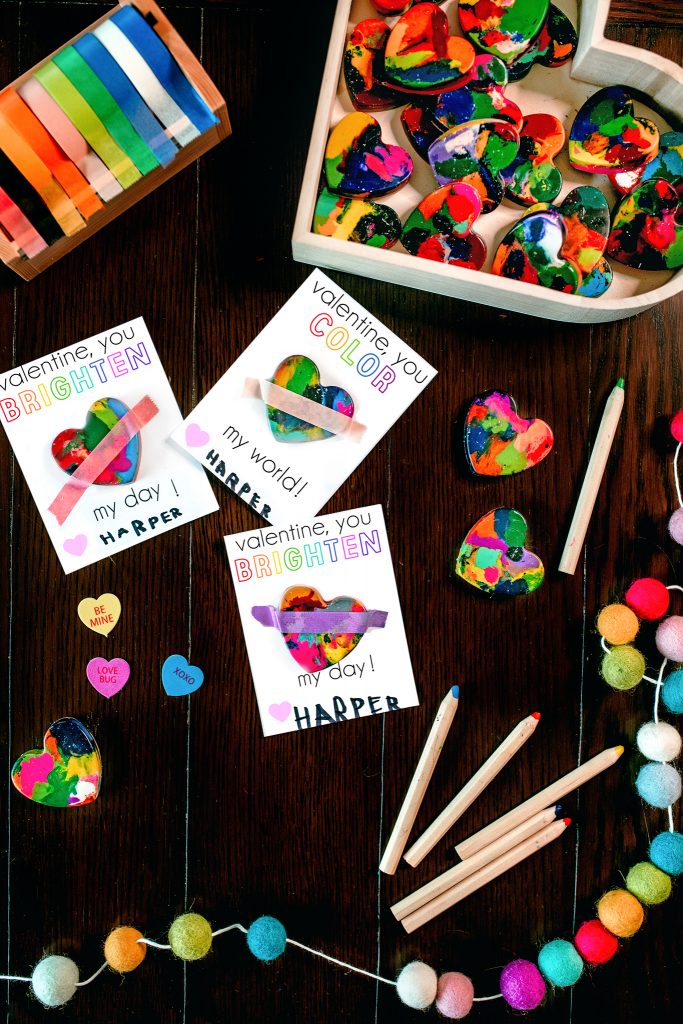 Homemade melted crayon valentine hearts; a perfect non-food valentine treat! + Plus two free valentine printables!