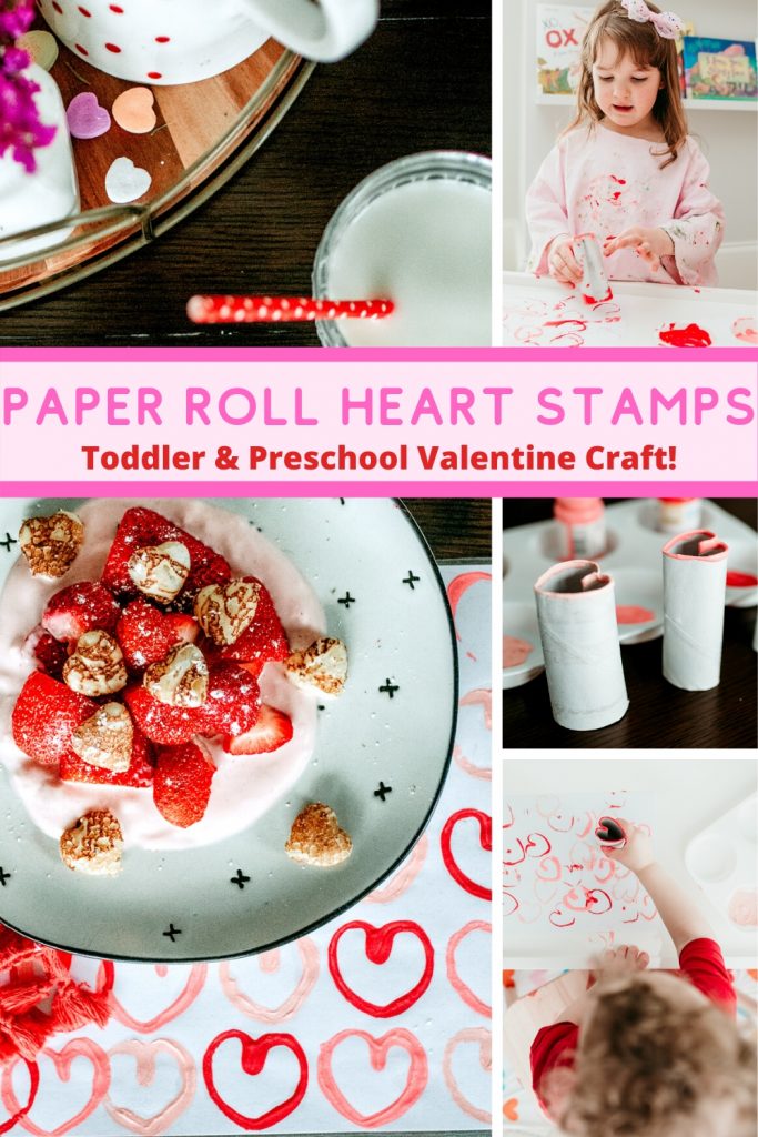 Easy to make heart print art using empty paper rolls! Perfect Valentine craft for toddlers and preschoolers! Create colorful patterns or open-ended art! Plus, how to turn your child's artwork into functional pieces.