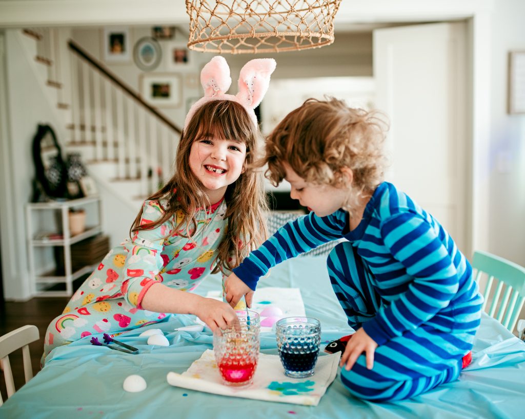 Dyeing Easter eggs at home with kids