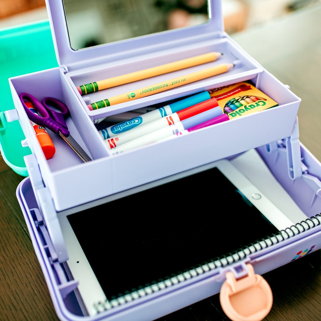 How to make a portable school supply storage kit for learning at home!