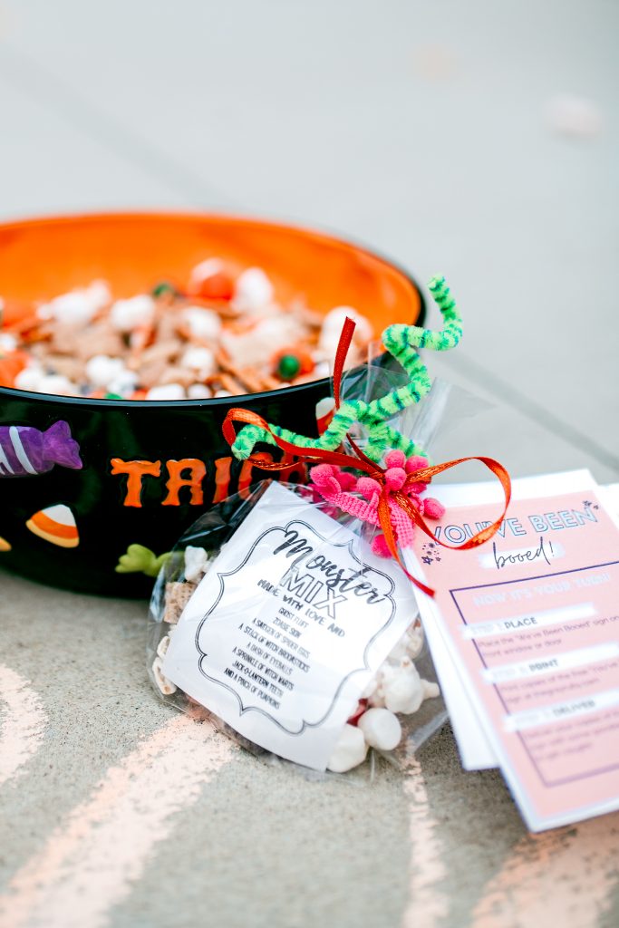 Celebrate Halloween by making a big batch of spooky trail-mix and Boo your friends! 