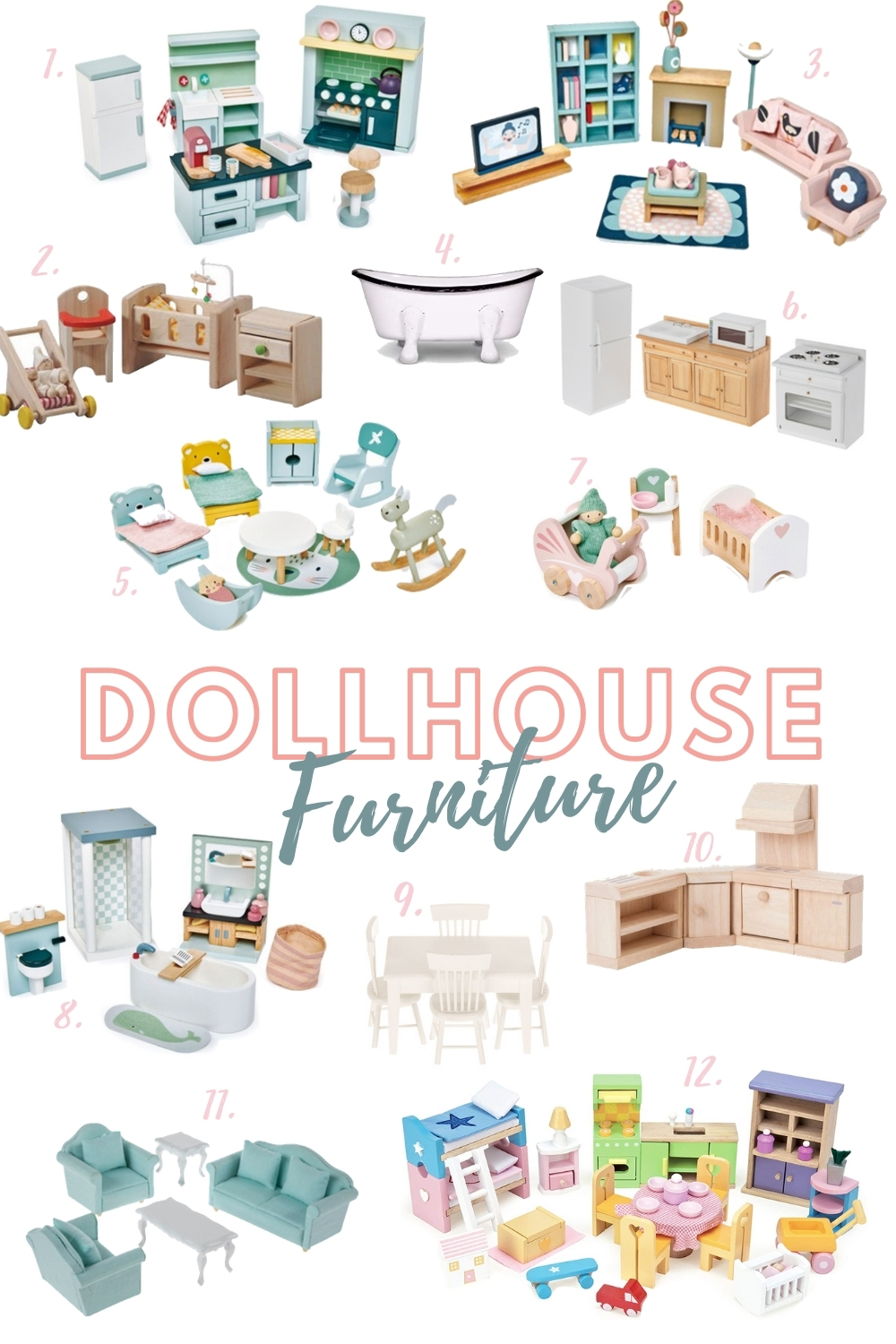 Adorable list of dollhouse furniture for refinishing a dollhouse makeover in time for Christmas!