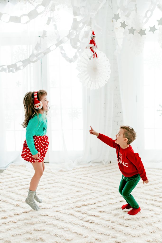 Elf on the Shelf December 1 magical  North Pole arrival. How to make a snowflake ceiling