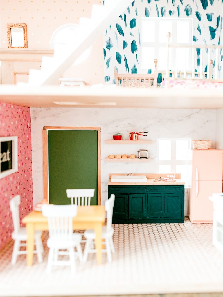 Fun and Colorful Dollhouse kitchen makeover 