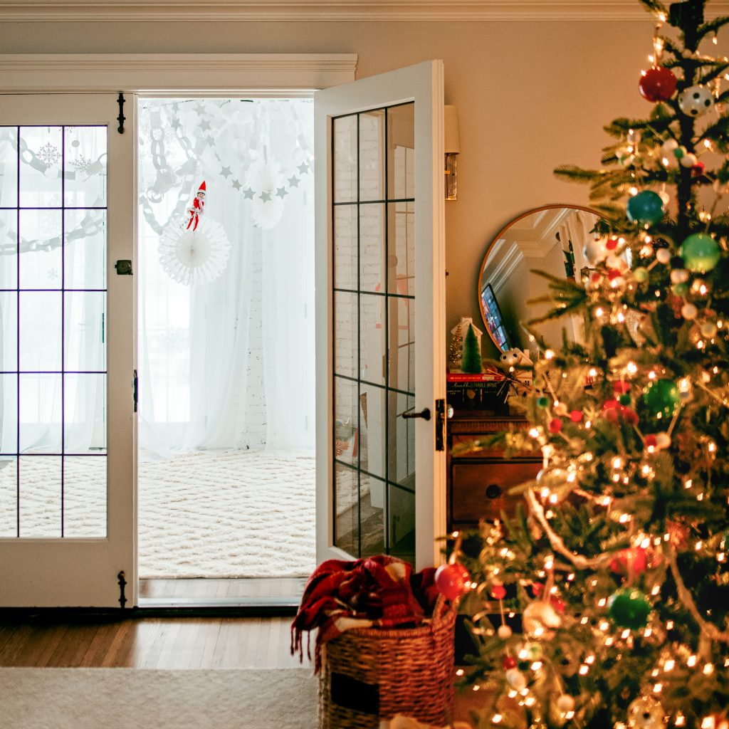 Whimsical Christmas decor created with paper chains and snowflakes! 