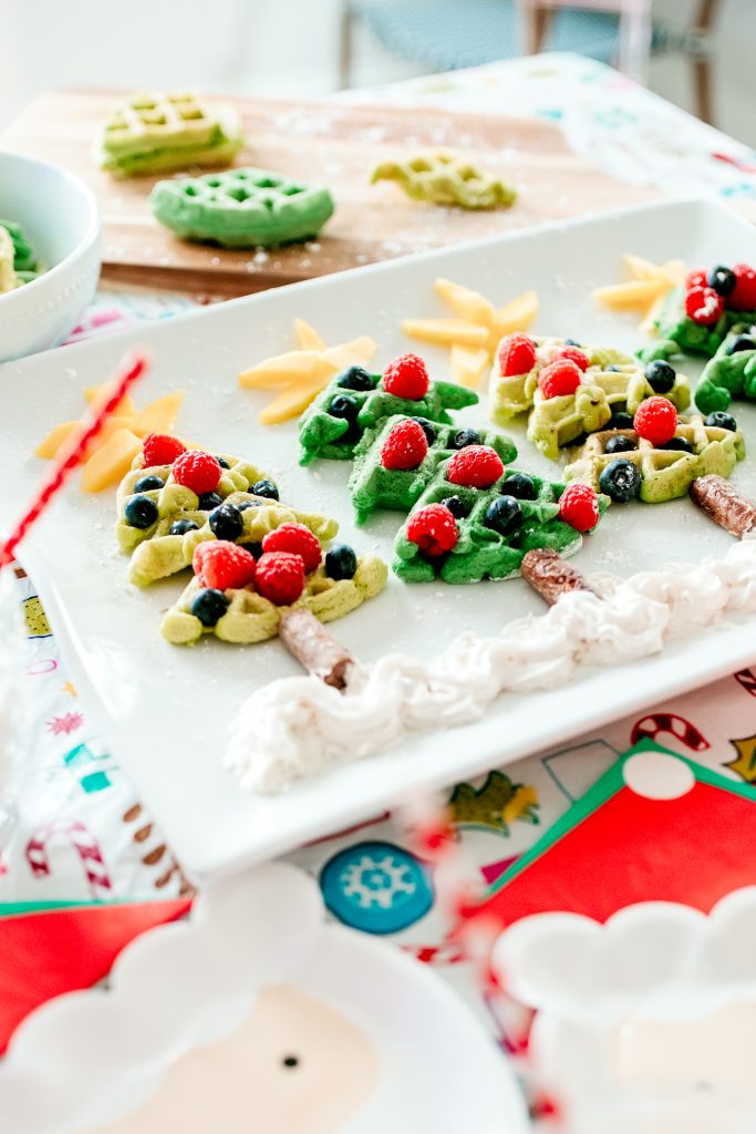 Fruit covered Christmas Tree waffles are a perfect holiday treat and a fun Christmas breakfast for kids!