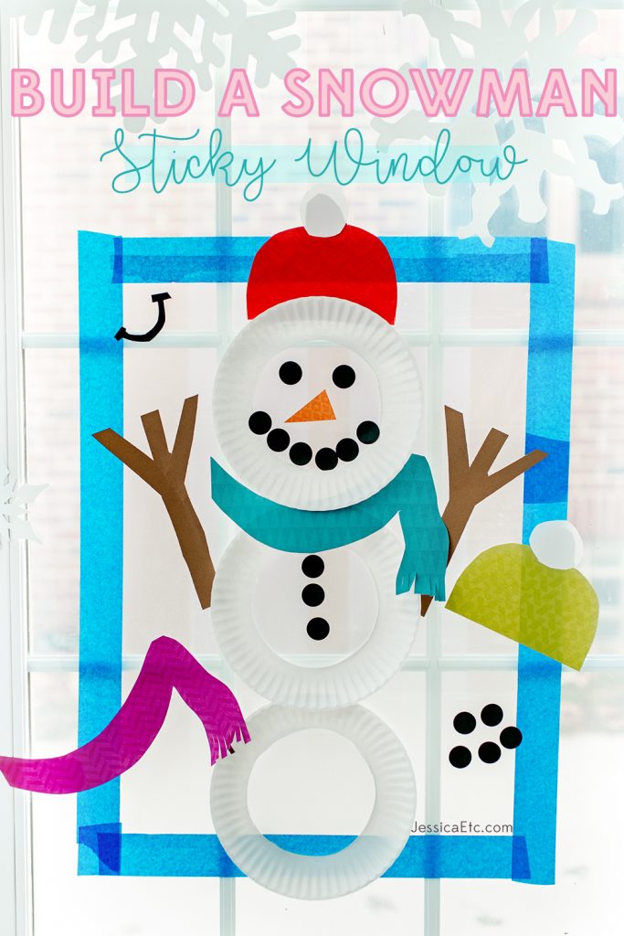 Bring winter fun inside with this fun and easy snowman building activity for toddlers and preschoolers: Build your own snowman with a sticky window. 
