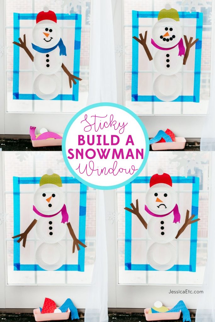 Let your toddler or preschooler build endless combinations of snowmen on a sticky window! Learn preschool skills like colors, feelings, weather, and prepositions with this winter activity!