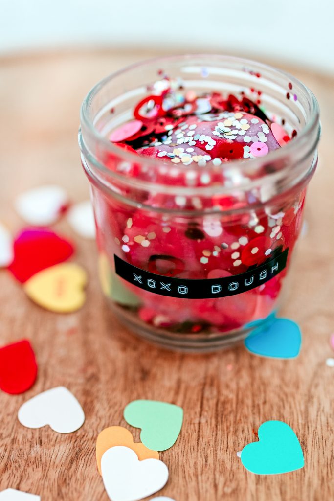 Simple homemade playdough Valentine with recipe. XOXO dough for Valentine's Day!