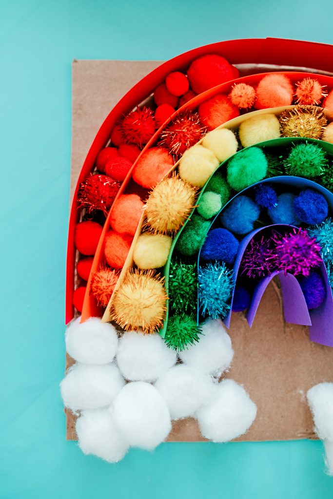 Make your own pom pom rainbow toddler and preschool activity. Easy at home learning through play.