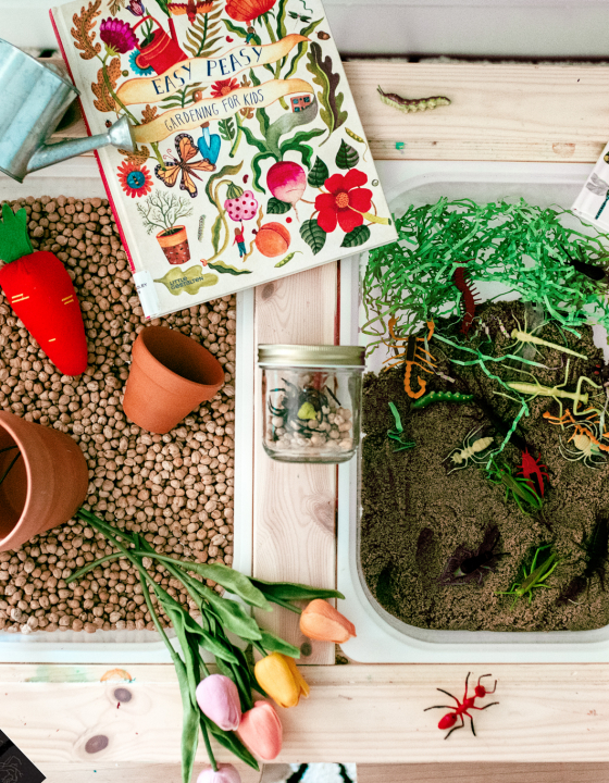 Spring Sensory Bin- Mess Free Garden Dirt Dig
