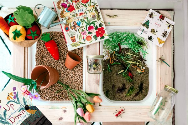 Spring Sensory Bin- Mess Free Garden Dirt Dig