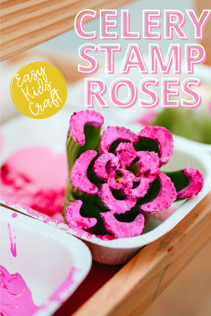 Flower Craft for an easy handmade mother's day gift. Toddlers, preschoolers, and school aged kids can use celery to make a flower stamp! 