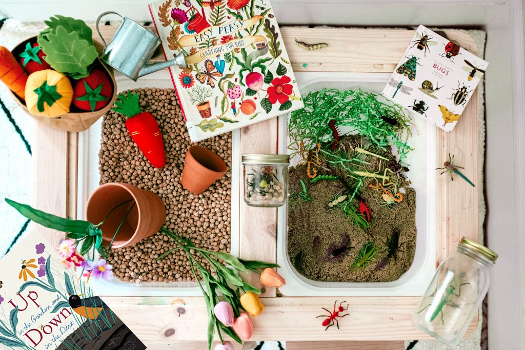 A mess free indoor garden! Preschool and toddler spring sensory bin activity. Introduce spring science and gardening. And maybe cook up a few mud cakes! 