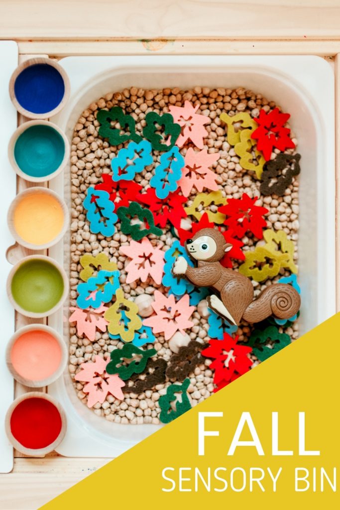 A fall sensory bin is the perfect preschool activity to let kids and toddlers play while learning to count, sort, and identify colors. Strengthen fine motor skills by picking up hidden acorns!