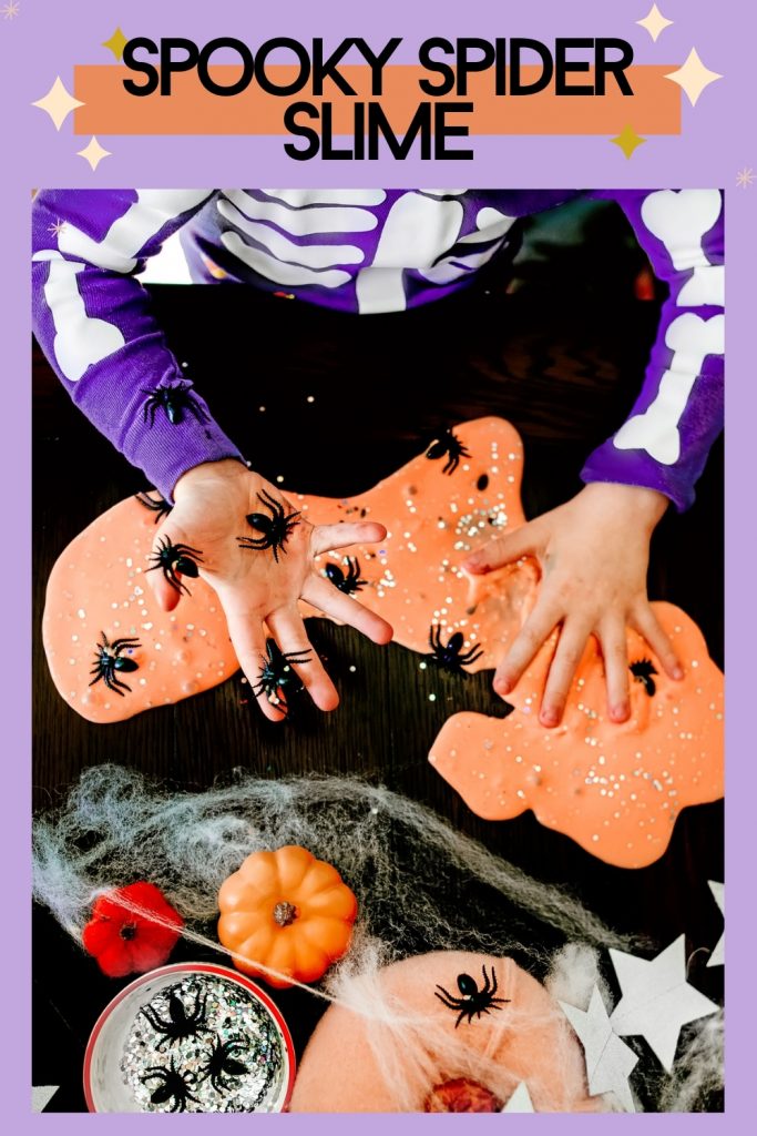 Make a spooky spider Halloween slime this fall for a fun Halloween activity for kids! DIY Slime Recipe for kids sensory play !