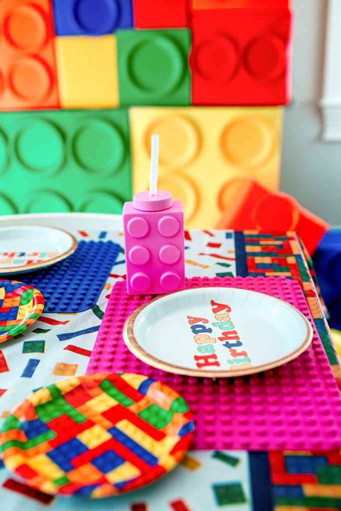 Table decorations for a Lego birthday party. 