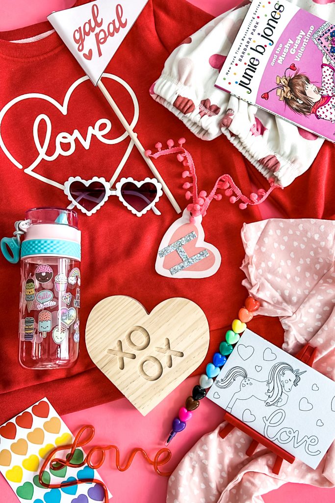 Valentine's Day gift for girls! Inspiration to make a girl Love Basket. Valentine's Day pajamas for girls. Valentine's Day crafts. Valentines Day gifts for girls