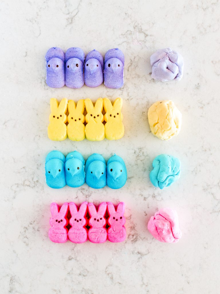 How to make edible play dough with Peeps marshmallows! A fun sensory activity as well as a yummy Easter treat for kids!!