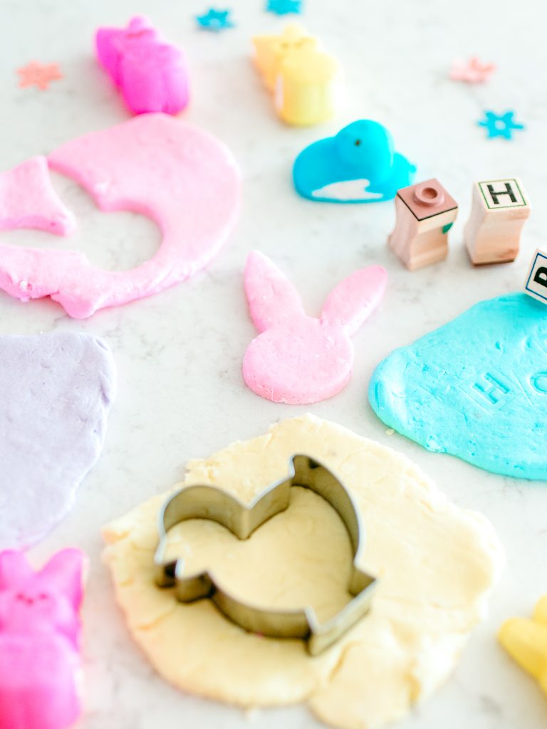 Peeps edible play dough recipe. A yummy Easter treat using Peeps marshmallows!