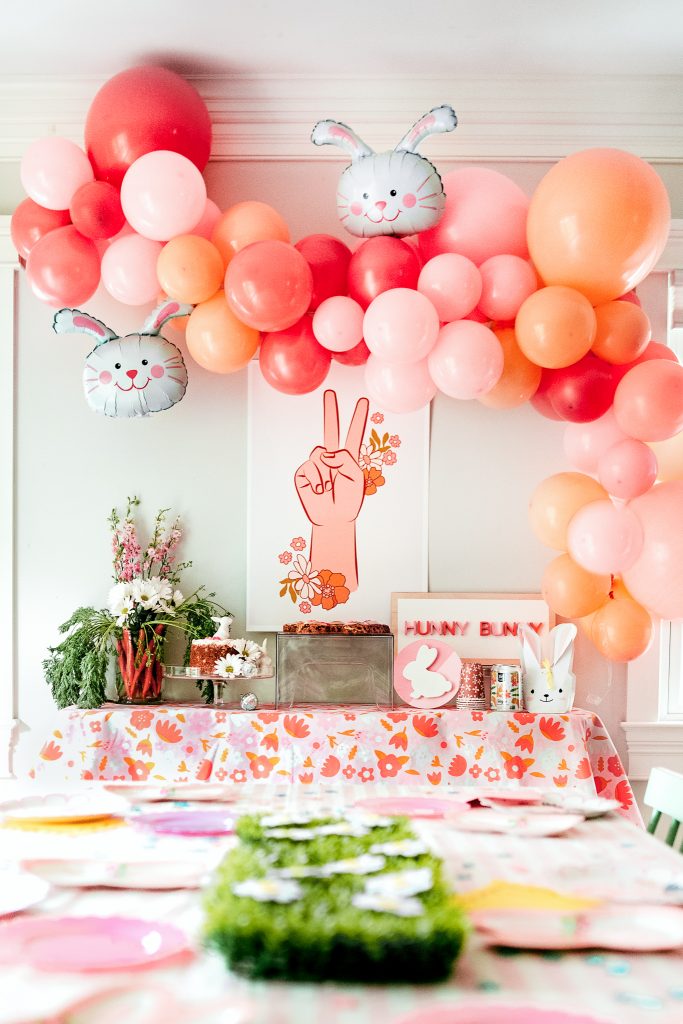 A bunny birthday party theme for a 2 year old girl. All the details including bunny birthday decorations, cake, and party ideas.