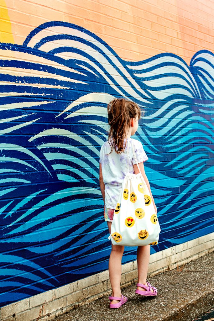 Bag: Blue Smiley on Yellow Fabric