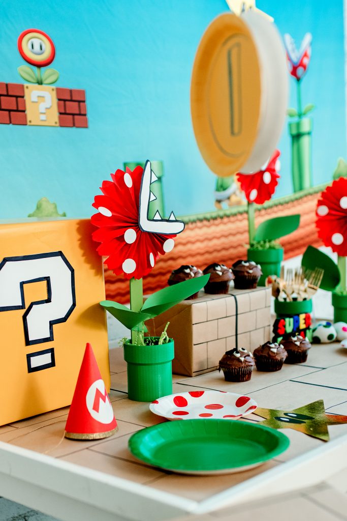 Details from an amazing DIY Super Mario Birthday Party