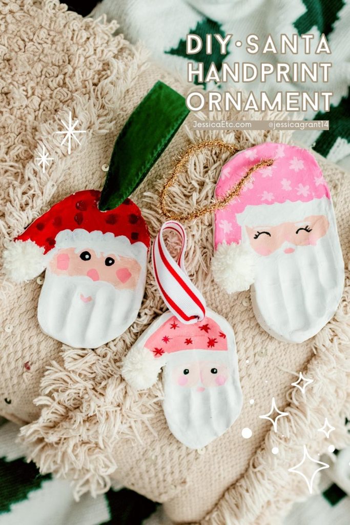 The cutest Santa handprint ornament for Christmas! Here's how to make a keepsake ornament with air dry clay.