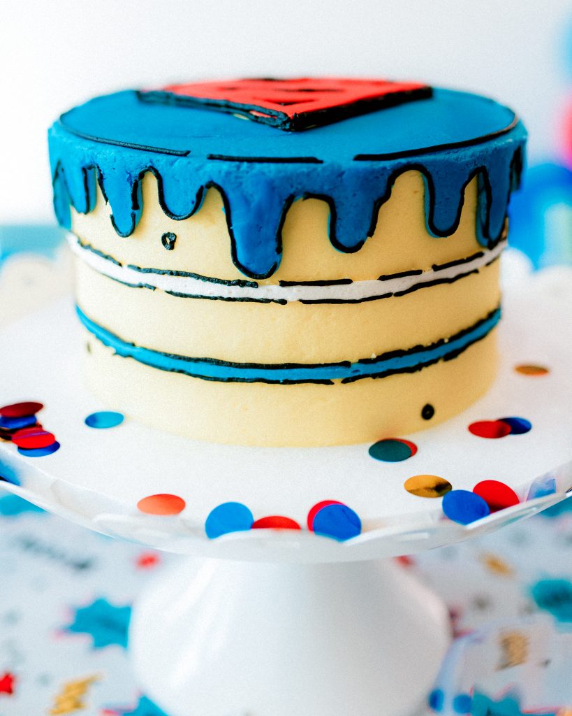 Celebrate with a comic style Superman birthday cake