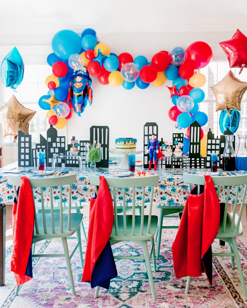 Plan a bright and colorful DIY Superman birthday party! Ideas for decor, food and drinks, and activities.