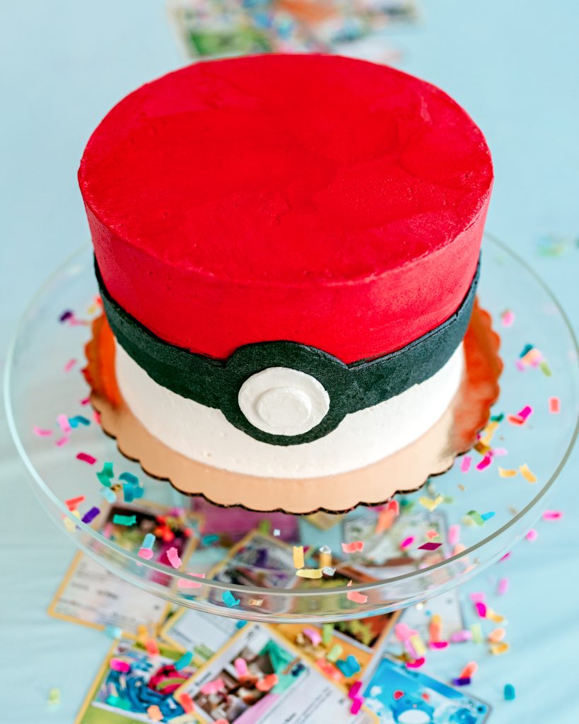 Poké Ball cake for a Pokémon birthday party. 