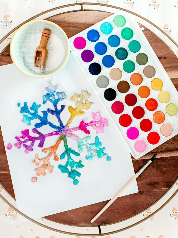 Watercolor & Salt Snowflake Art