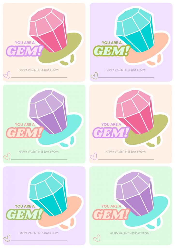 You Are a Gem Valentine free printable download by Jessica Grant